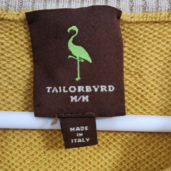 Tailorbyrd yellow 1/4 zip pullover 3/4 sleeve Itallian Marino wool Sweater Med - Picture 7 of 9